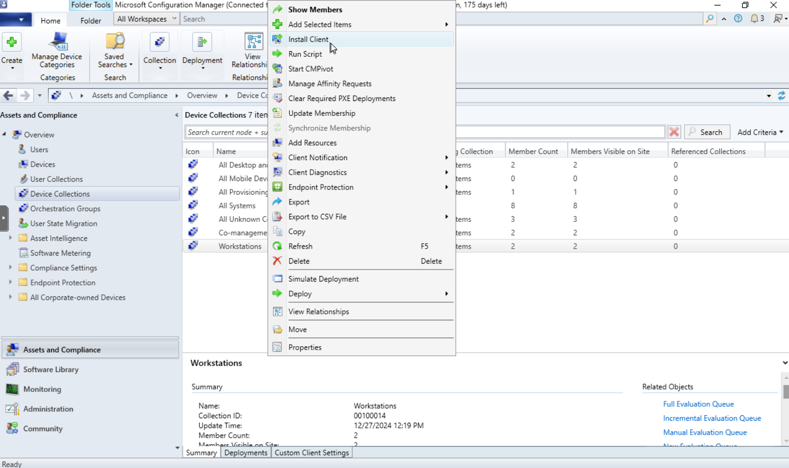 Install Client in Assets and Compliance